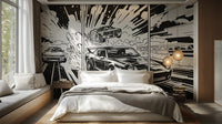 Bold Muscle Car Wallpaper in Monochrome Tones