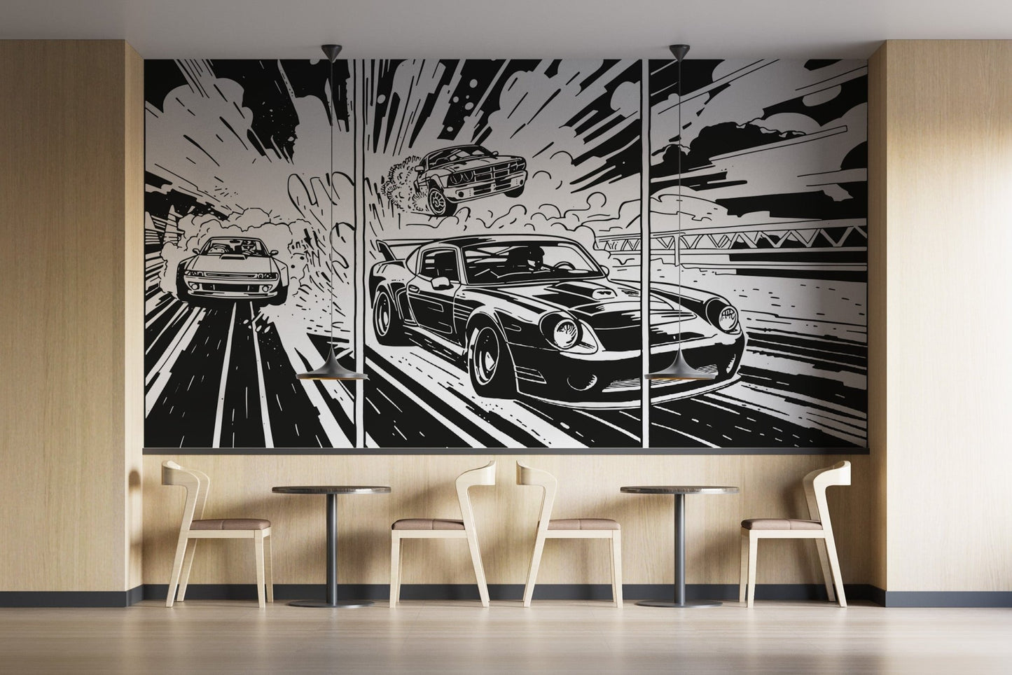 High-Speed Muscle Car Monochrome Wallpaper