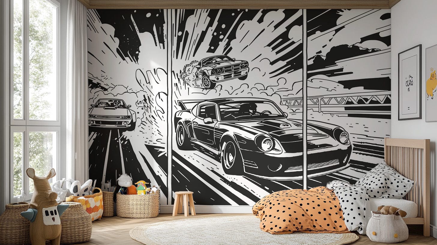 Classic Black and White Muscle Car Wall Art