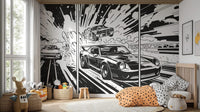 Classic Black and White Muscle Car Wall Art