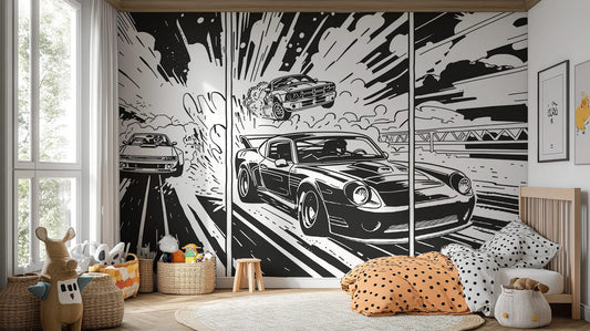 Classic Black and White Muscle Car Wall Art EP14