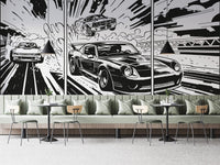 Dramatic Black and White Muscle Car Wall Mural