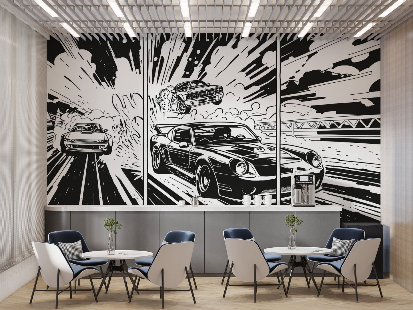 Retro Monochrome Muscle Car Design for Wall Decor