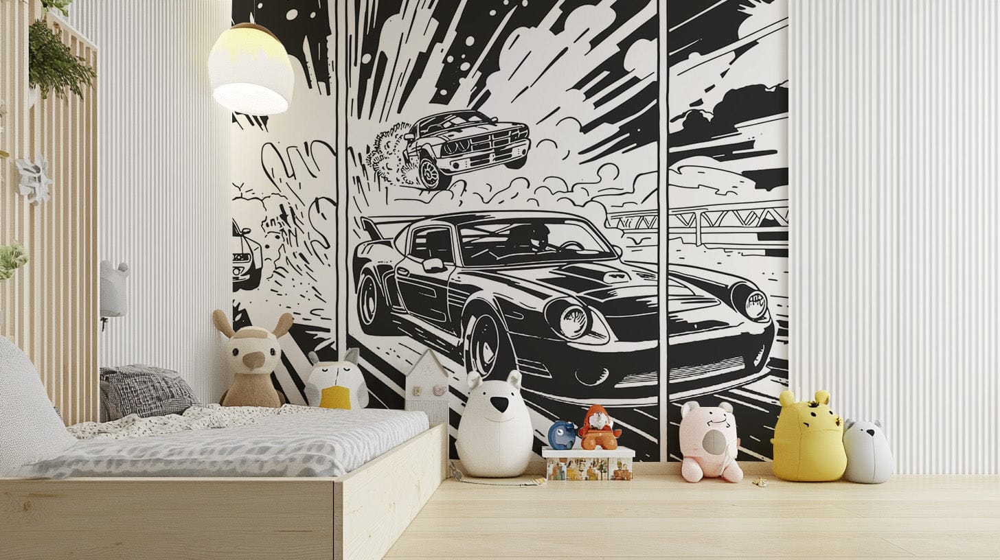 Vintage Monochrome Muscle Car Wallpaper for Walls