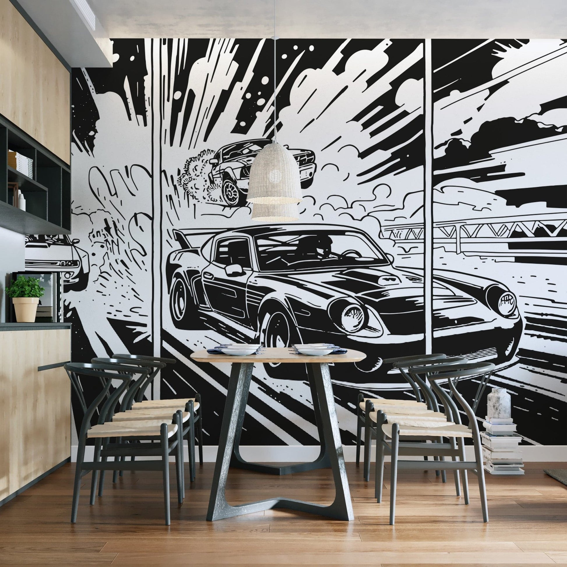 Sleek Monochrome Muscle Car Wallpaper Design