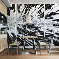 Sleek Monochrome Muscle Car Wallpaper Design