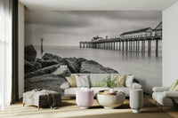 Monochrome ocean pier wallpaper
