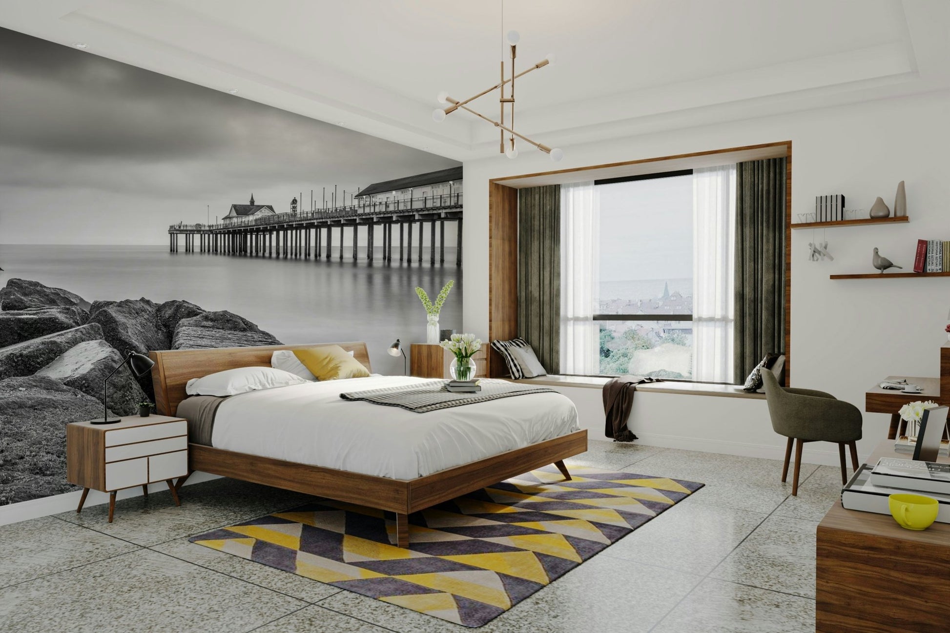 Tranquil water and pier mural
