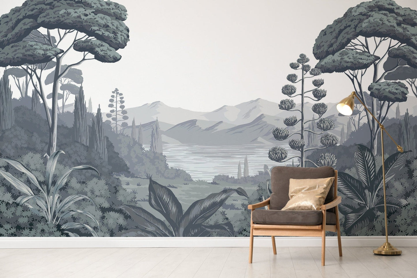 Vintage-style nature wallpaper in grayscale
