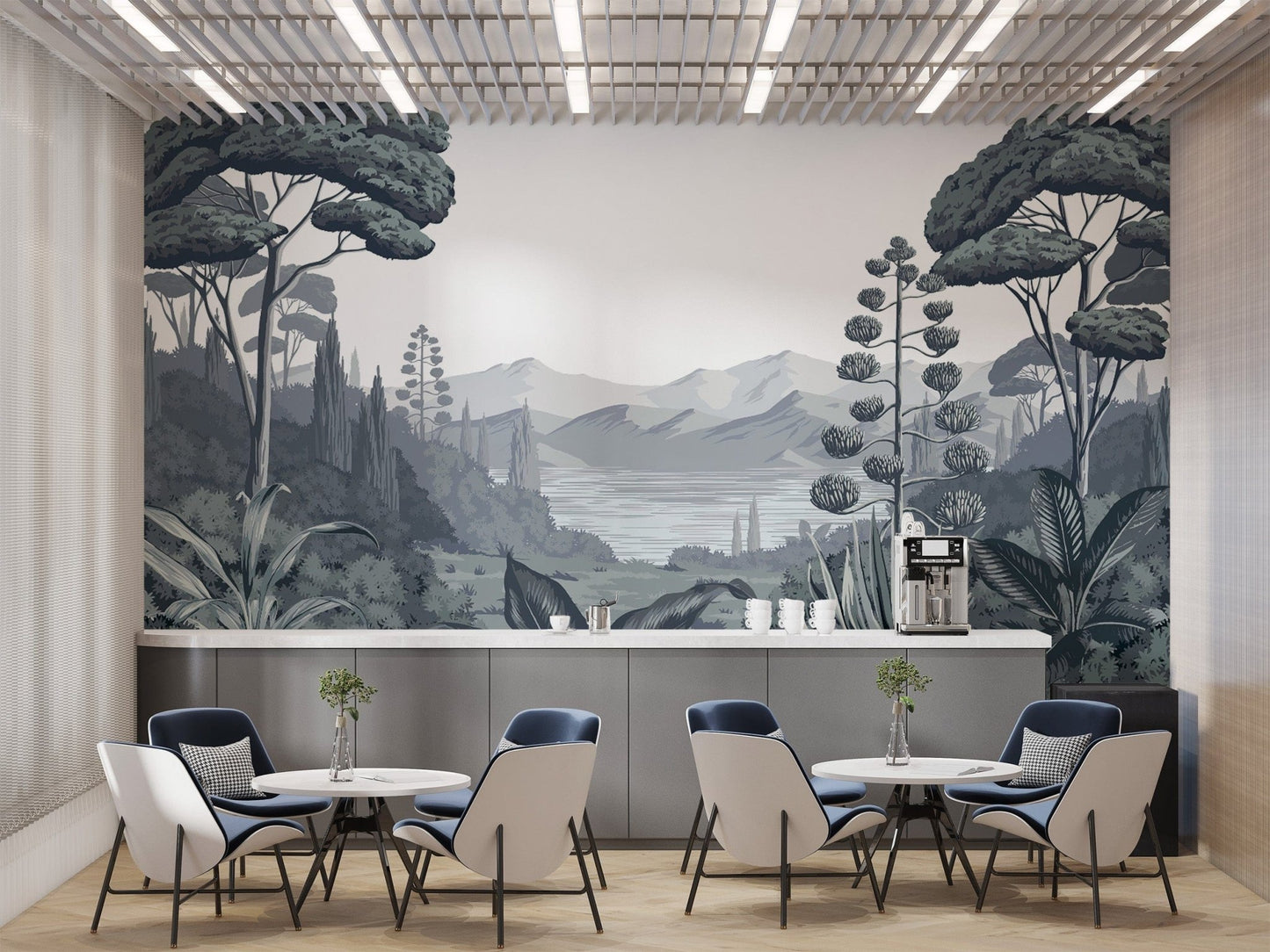 Stylish grayscale scenic forest wallpaper
