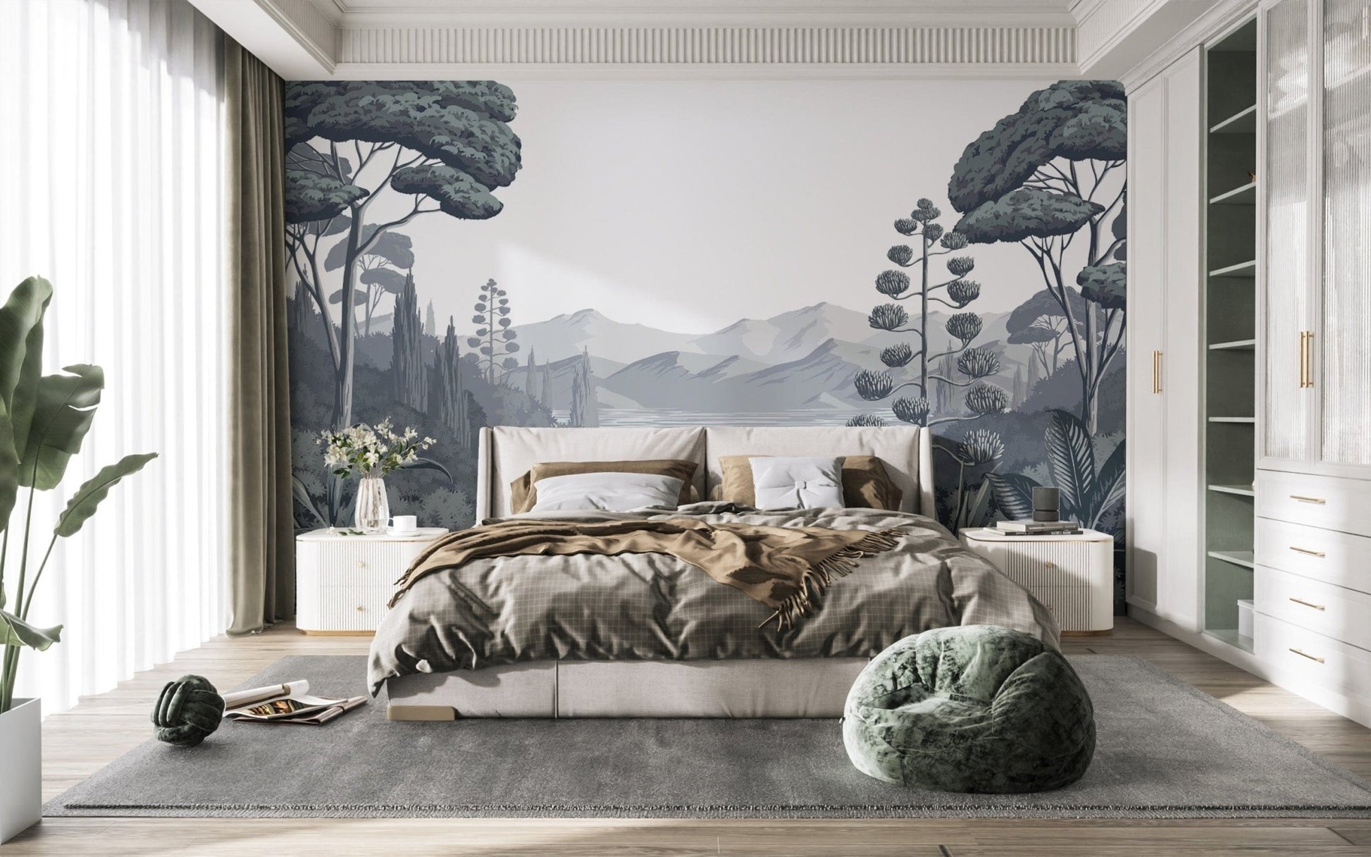 Tranquil monochrome nature wall mural
