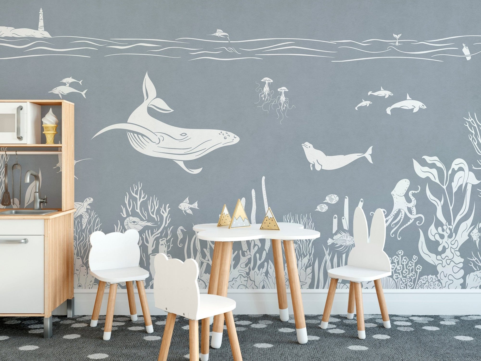 Monochrome Sea Blue Wallpaper Mural KB68
