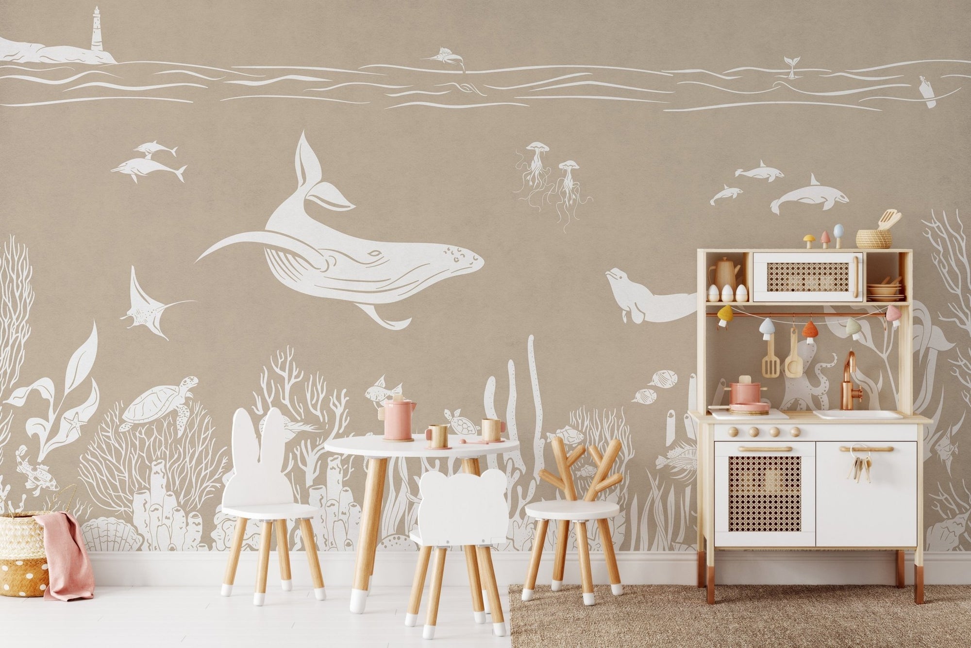 Monochrome Sea Brown Wallpaper Mural KB69
