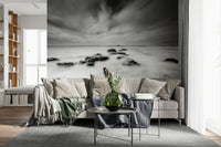 A graceful subtle pattern wall mural in cool, neutral tones.