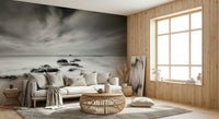 A beautiful abstract ocean wallpaper mural in monochrome black and white.