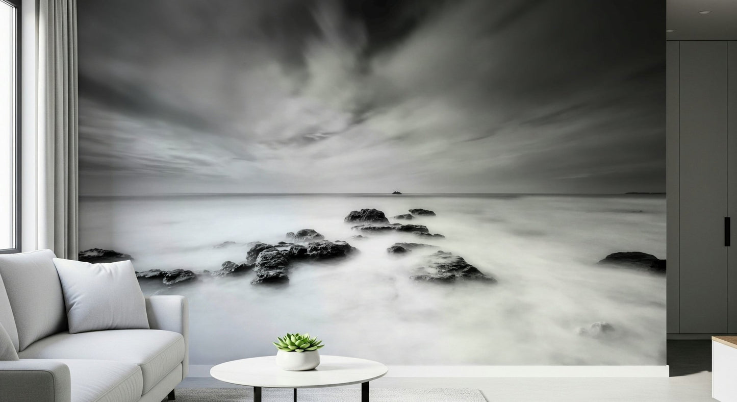 A contemplative gentle wave wallpaper mural for a feature wall.