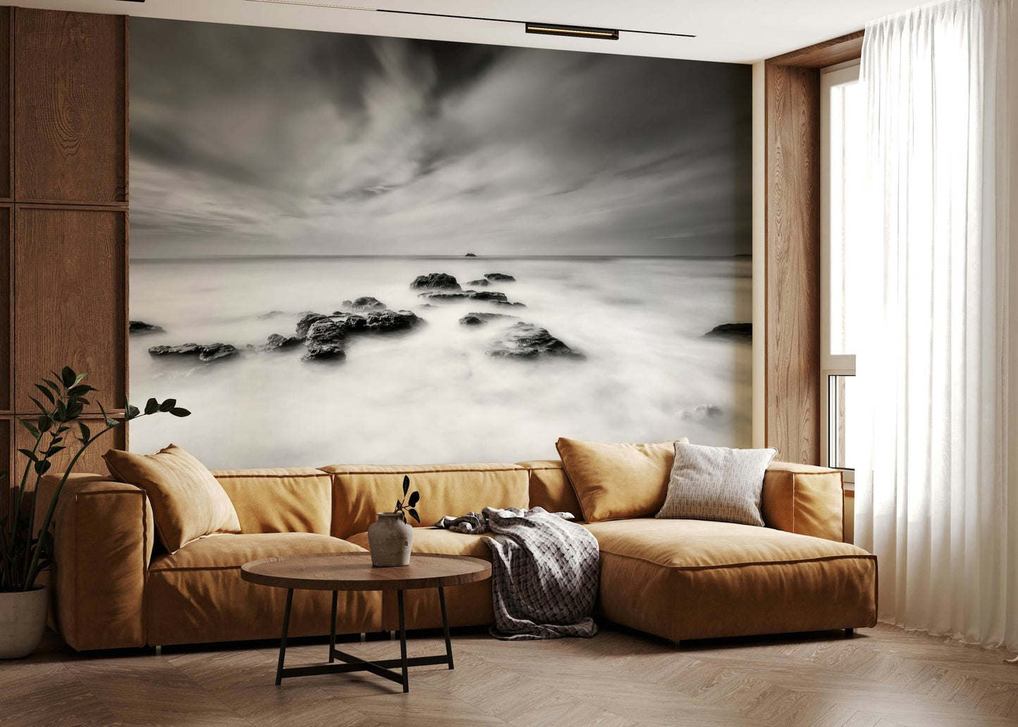 An artistic nature seascape mural for home decor.