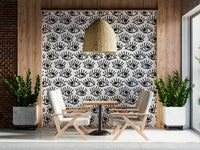 A peaceful modern abstract mural on decorative wallpaper.