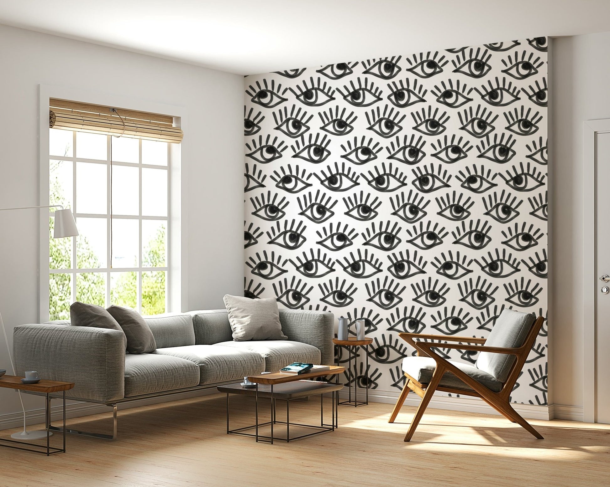 A calming abstract design wallpaper mural that defines a space.
