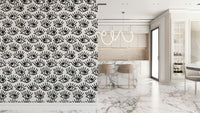 A beautiful monochrome staring eyes wallpaper mural with abstract, surrealist style.
