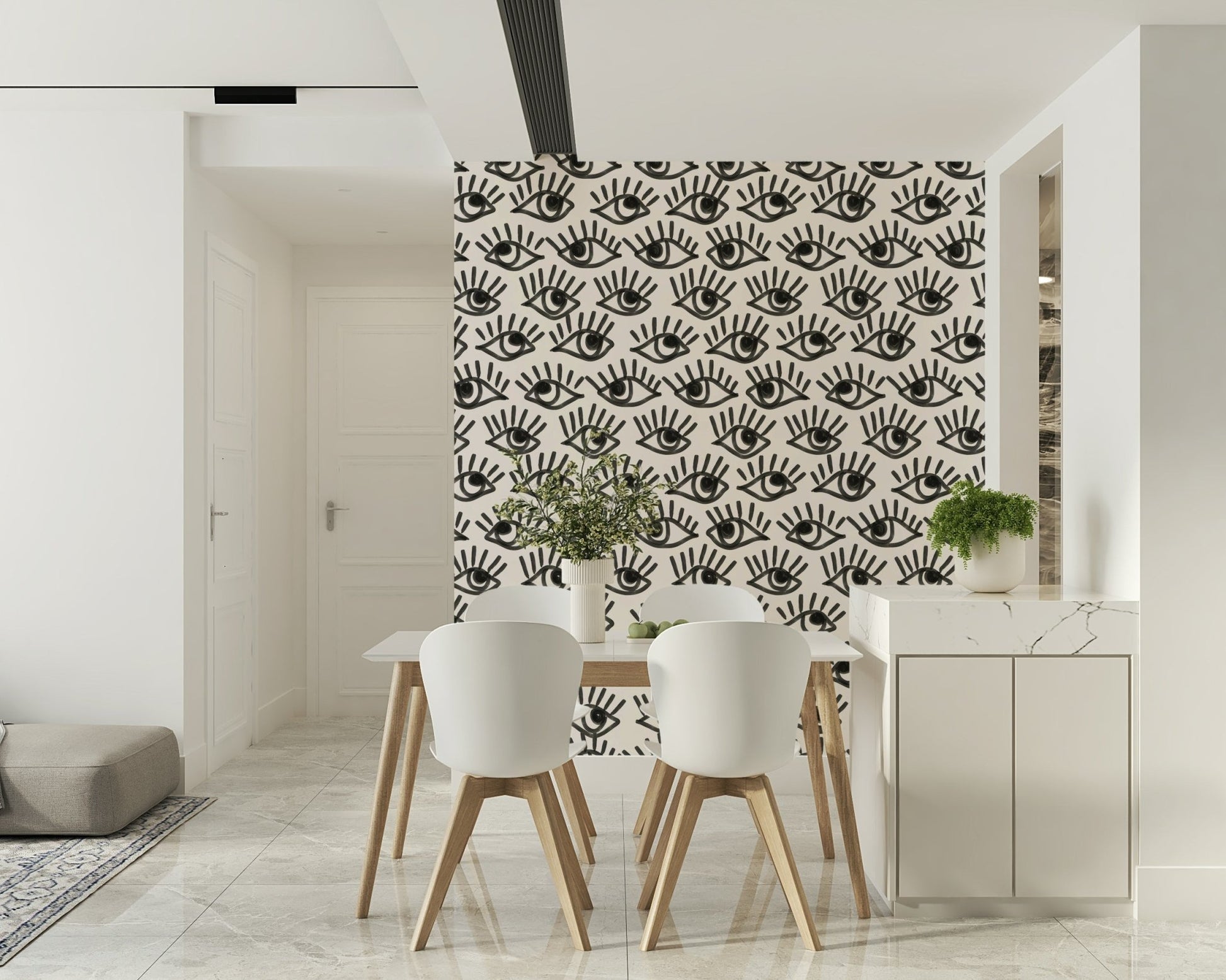 An artistic soft focus mural on minimalist wallpaper.