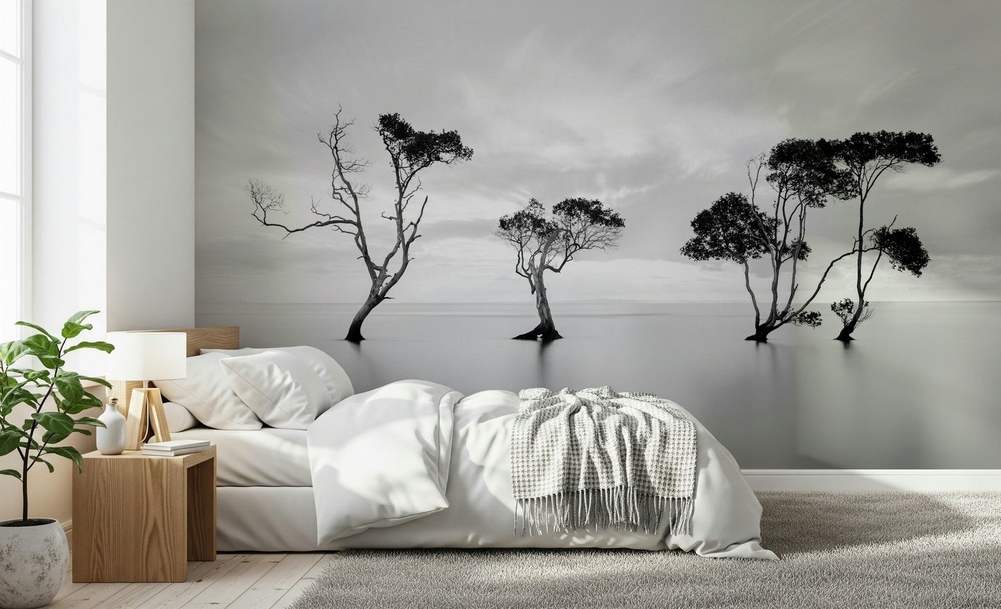 A contemplative snowy tree wallpaper mural for a feature wall.

