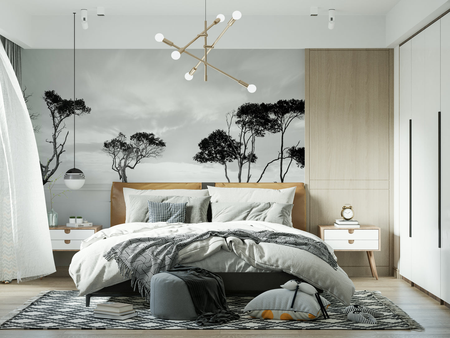A tranquil monochrome treescape wall mural for your decor.

