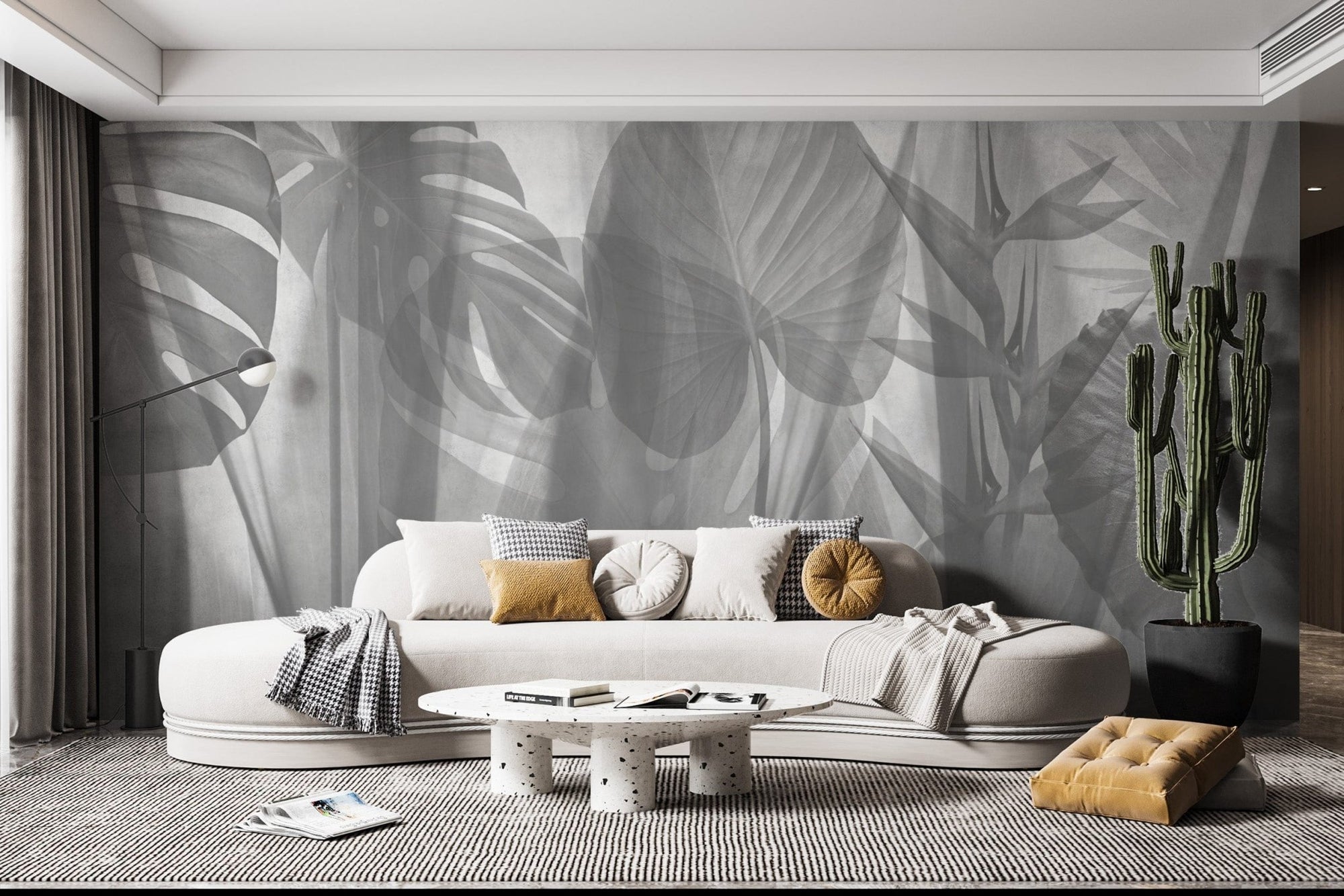 Monochrome tropical leaves wallpaper design B746

