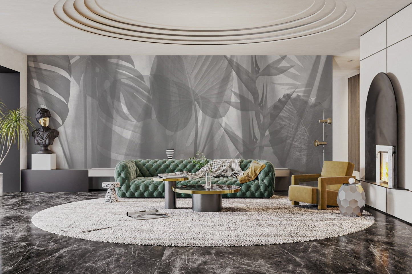 Muted tropical botanical wallpaper pattern
