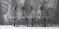 Elegant grayscale tropical leaves mural

