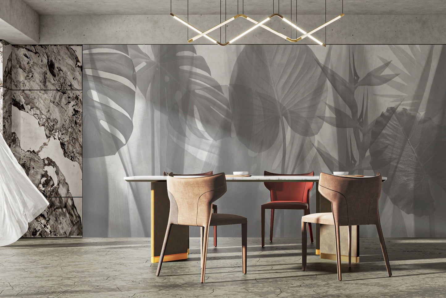 Soft grayscale botanical wall mural
