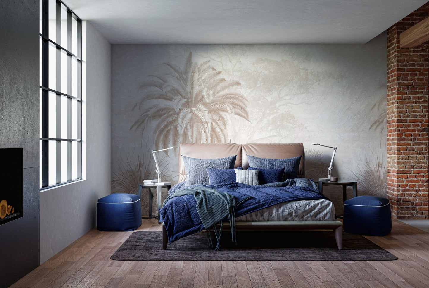 Muted-tone tropical foliage wall décor
