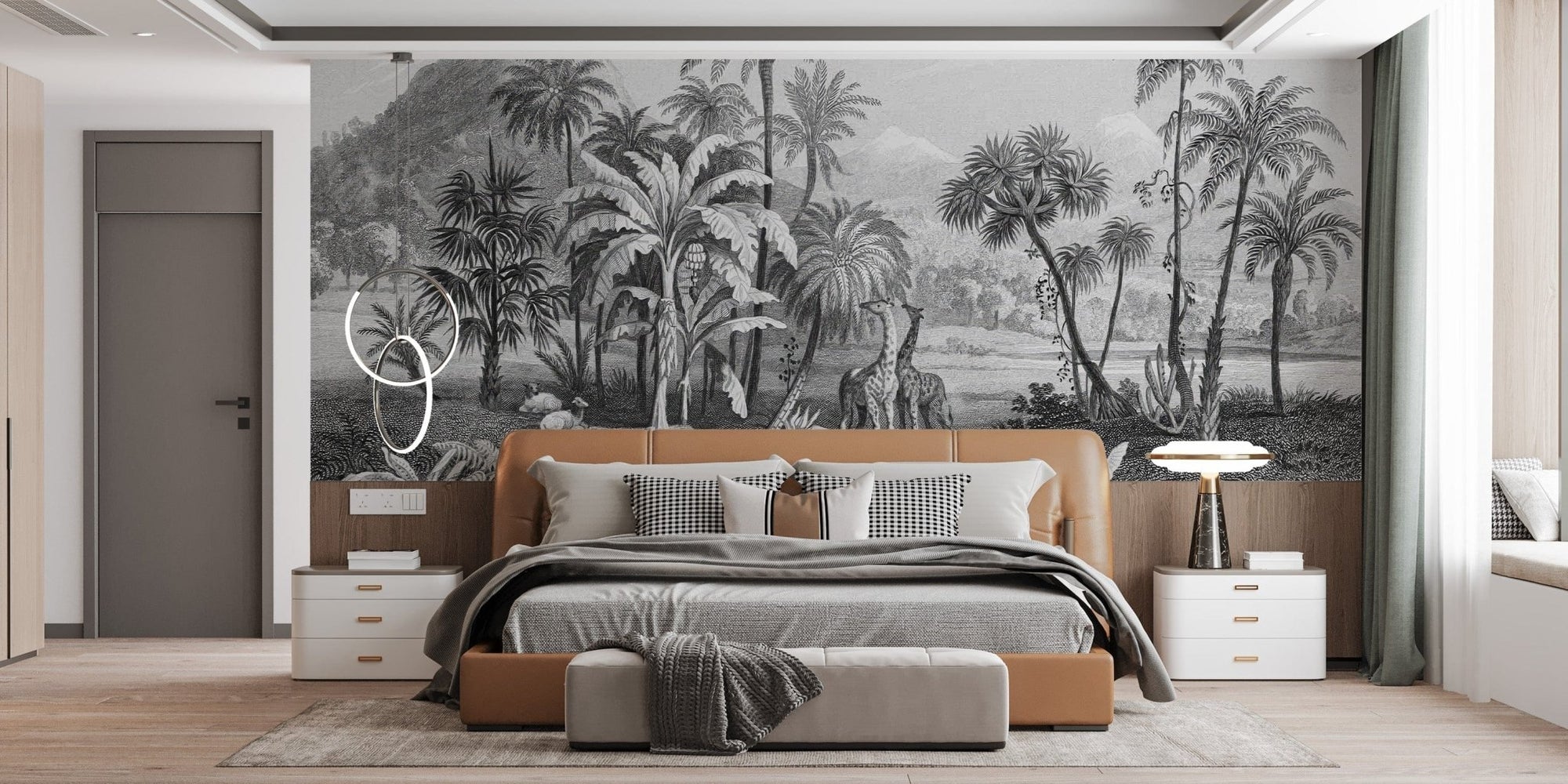 Monochrome Vintage Jungle Wallpaper Mural C412