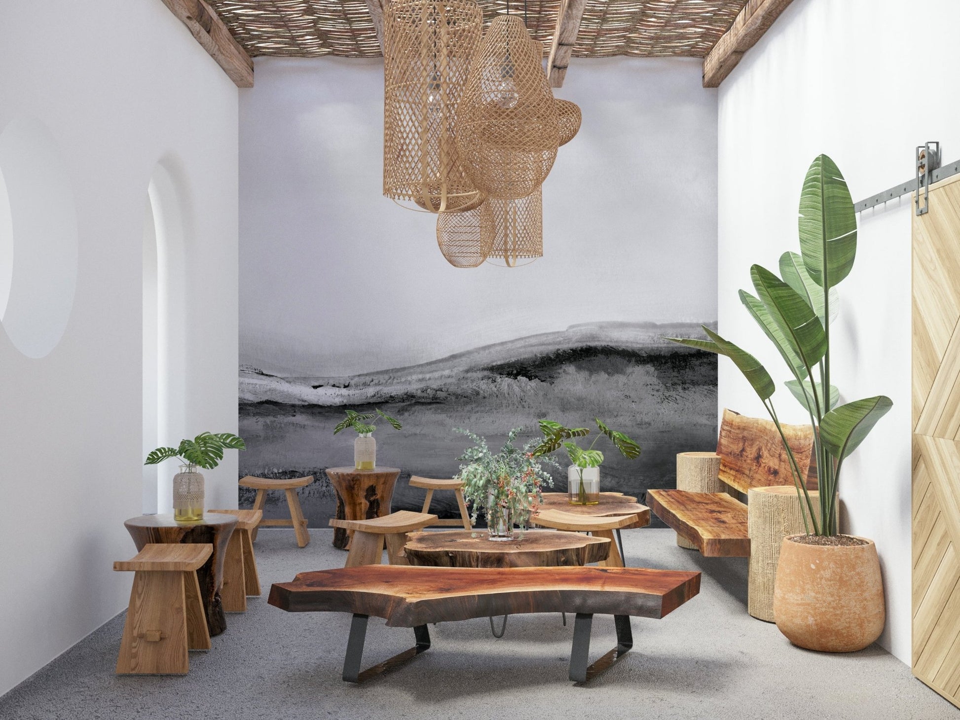 A contemplative gentle design wallpaper mural for a feature wall.