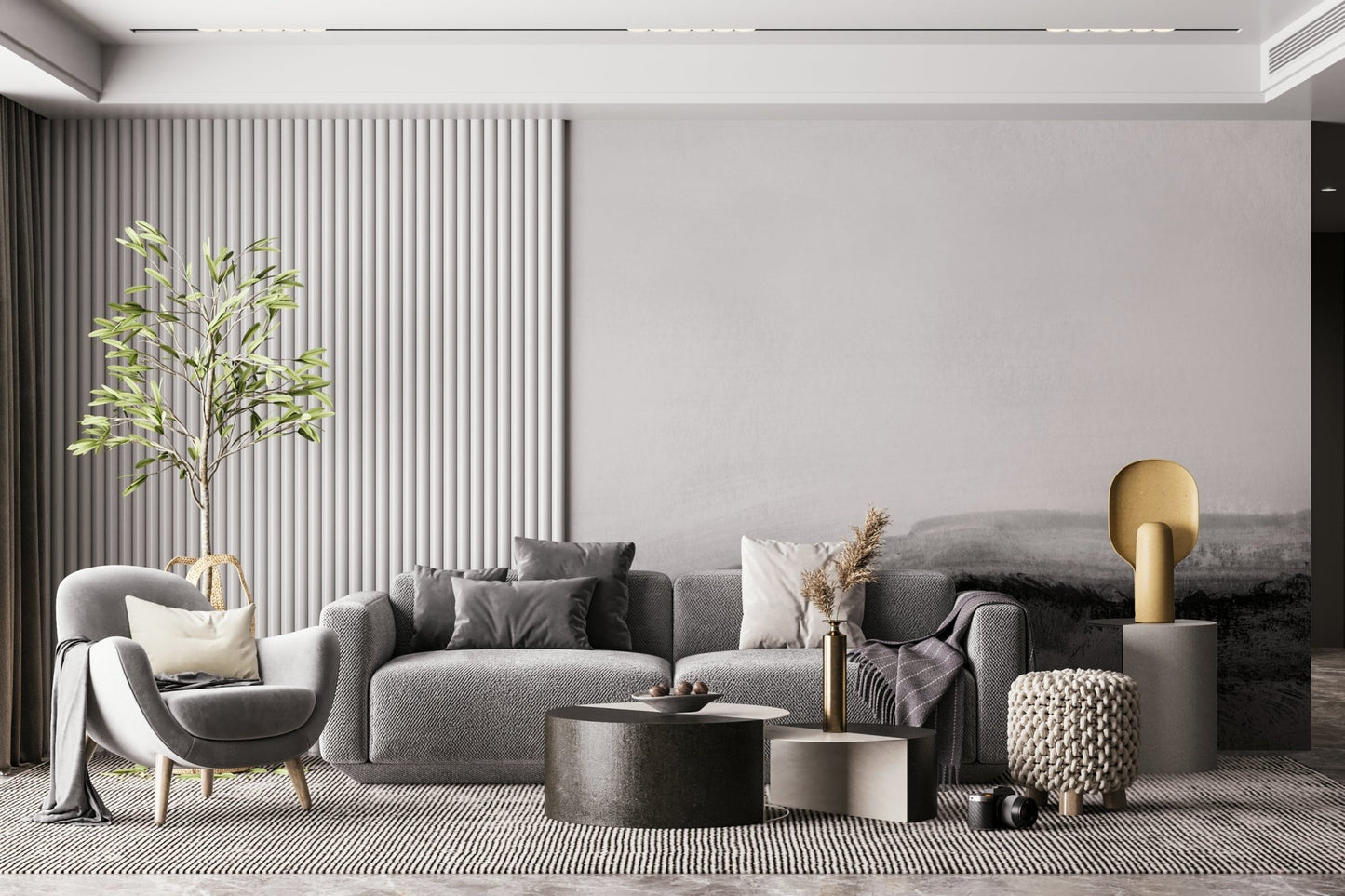 A graceful subtle pattern wall mural in cool, neutral tones.