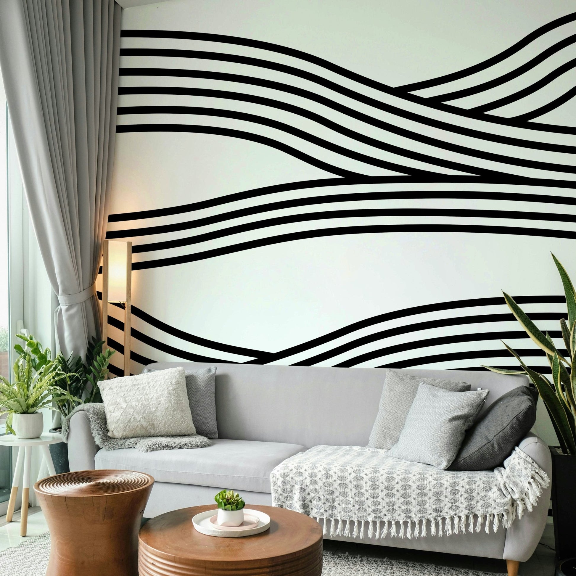 Graphic black and white mural wallpaper

