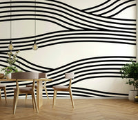 Minimalist room with wave mural wallpaper

