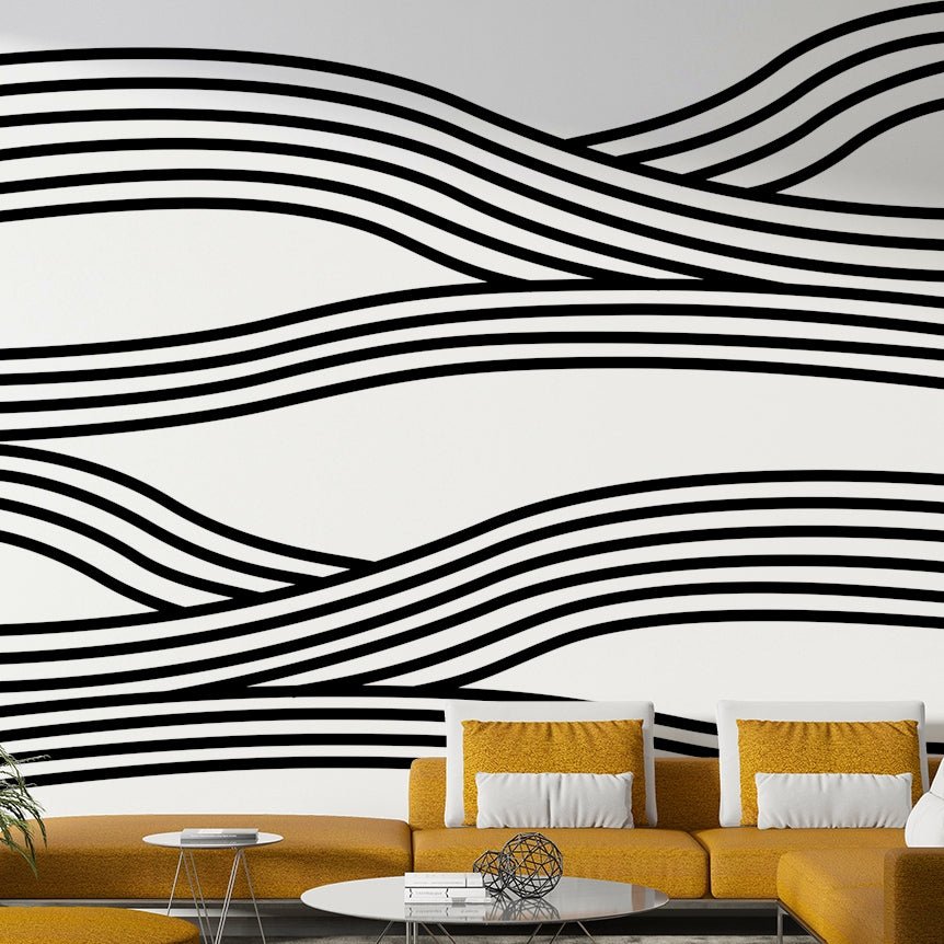 Black and white flowing line wall mural

