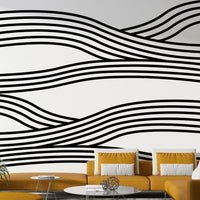 Black and white flowing line wall mural

