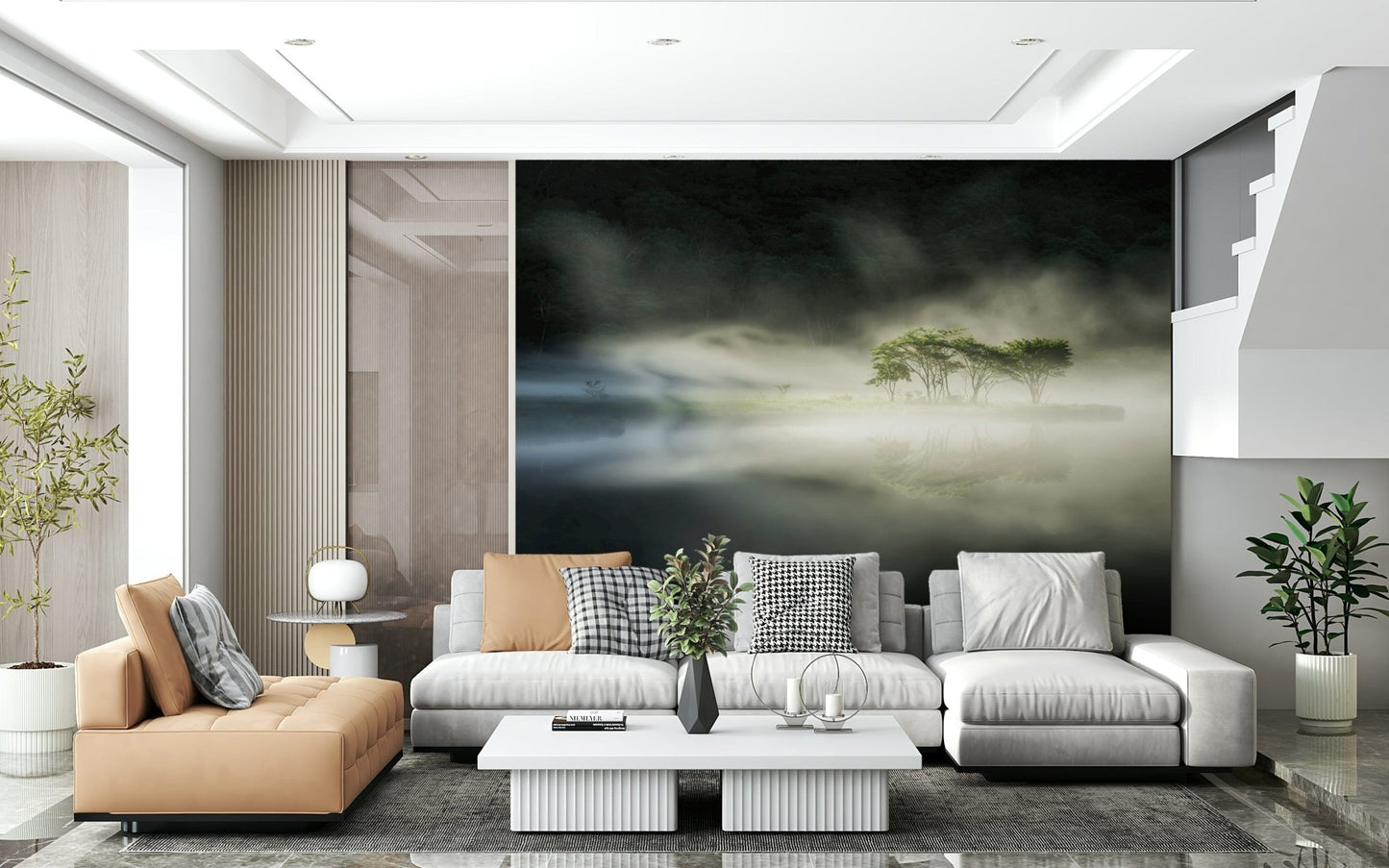 Quiet forest morning fog Woodland Veil print for home decor.