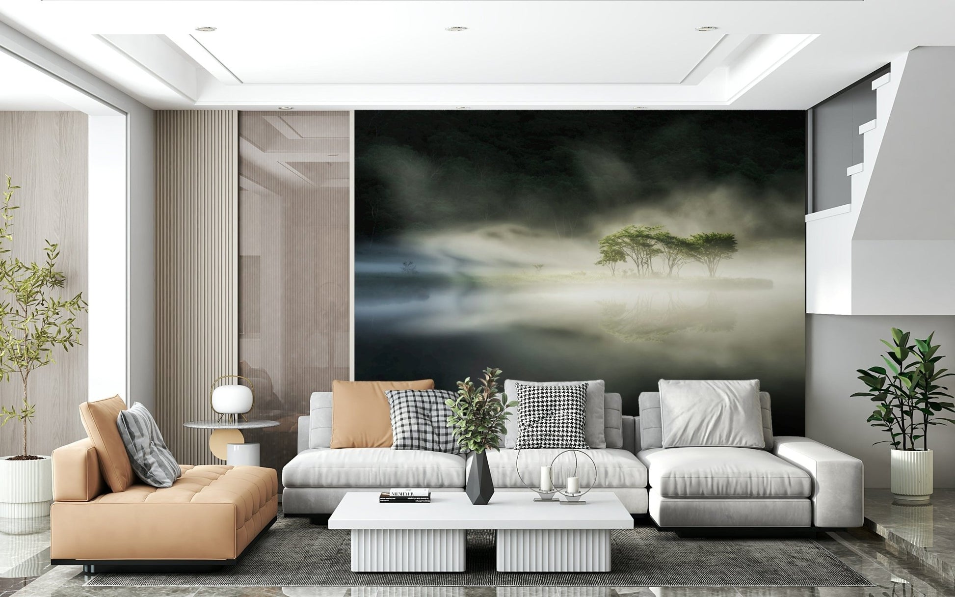 Quiet forest morning fog Woodland Veil print for home decor.