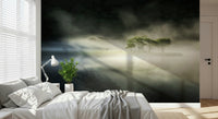 Magical glow in vapor Woodland Veil scenic wall mural.