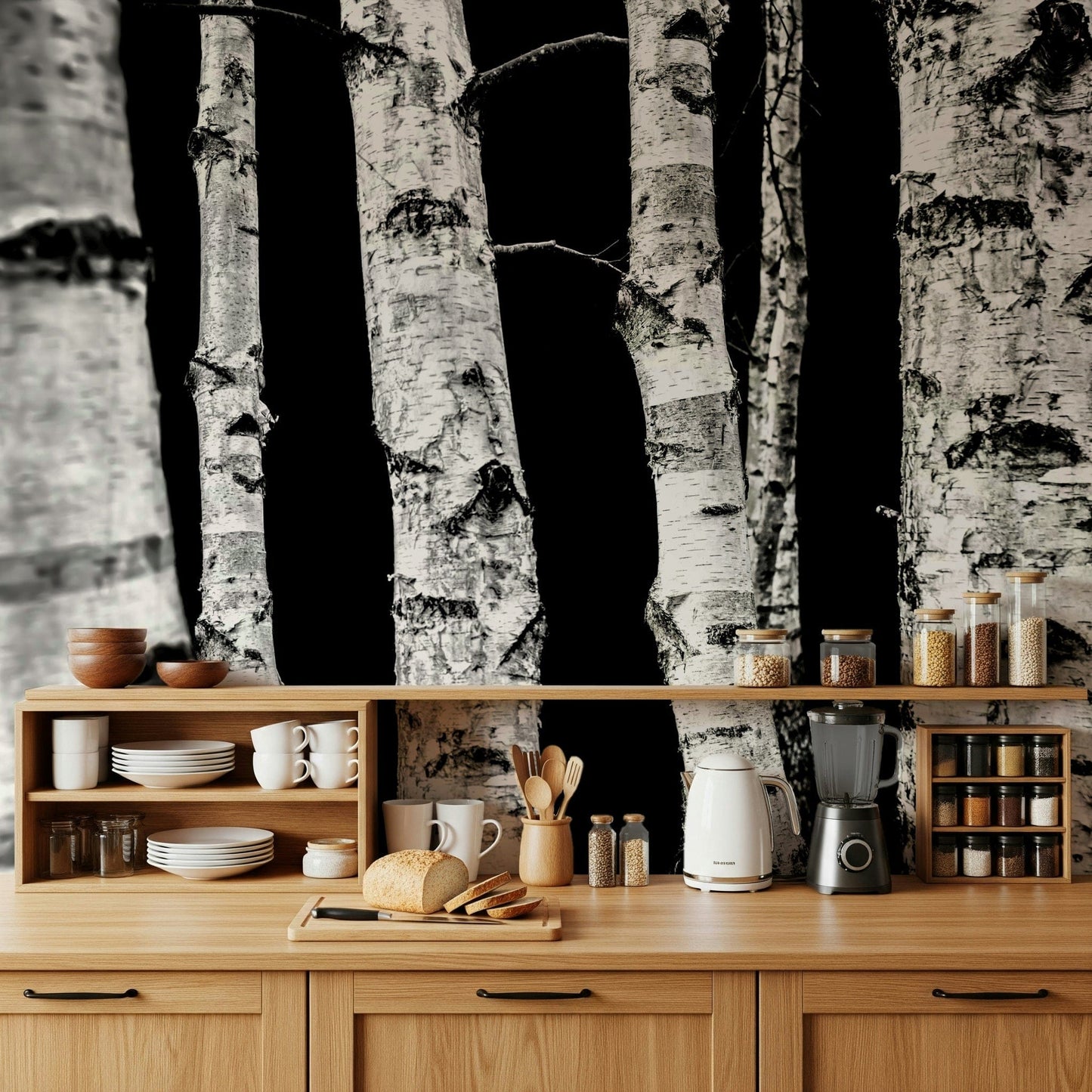 Stunning forest bark wallpaper feature for the Monochrome Woods collection.