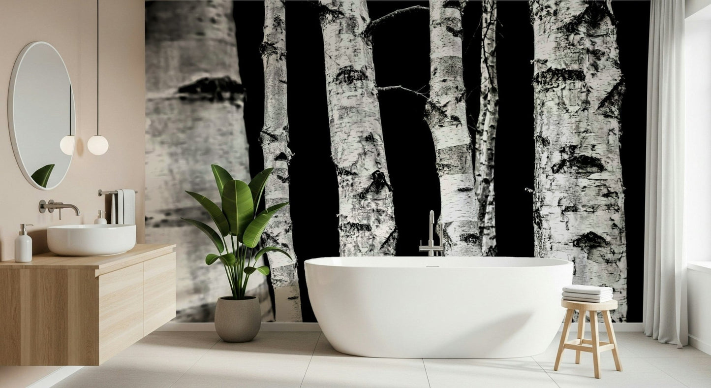 Striking Monochrome Woods design, elegant wall mural for home.