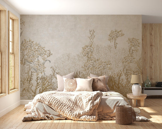 Sepia monotone flowers shaded wallpaper mural A394
