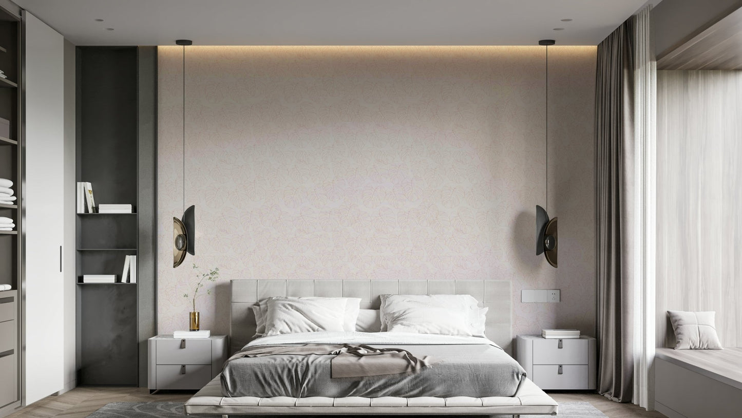 Mural wallpaper of a monstera blush design

