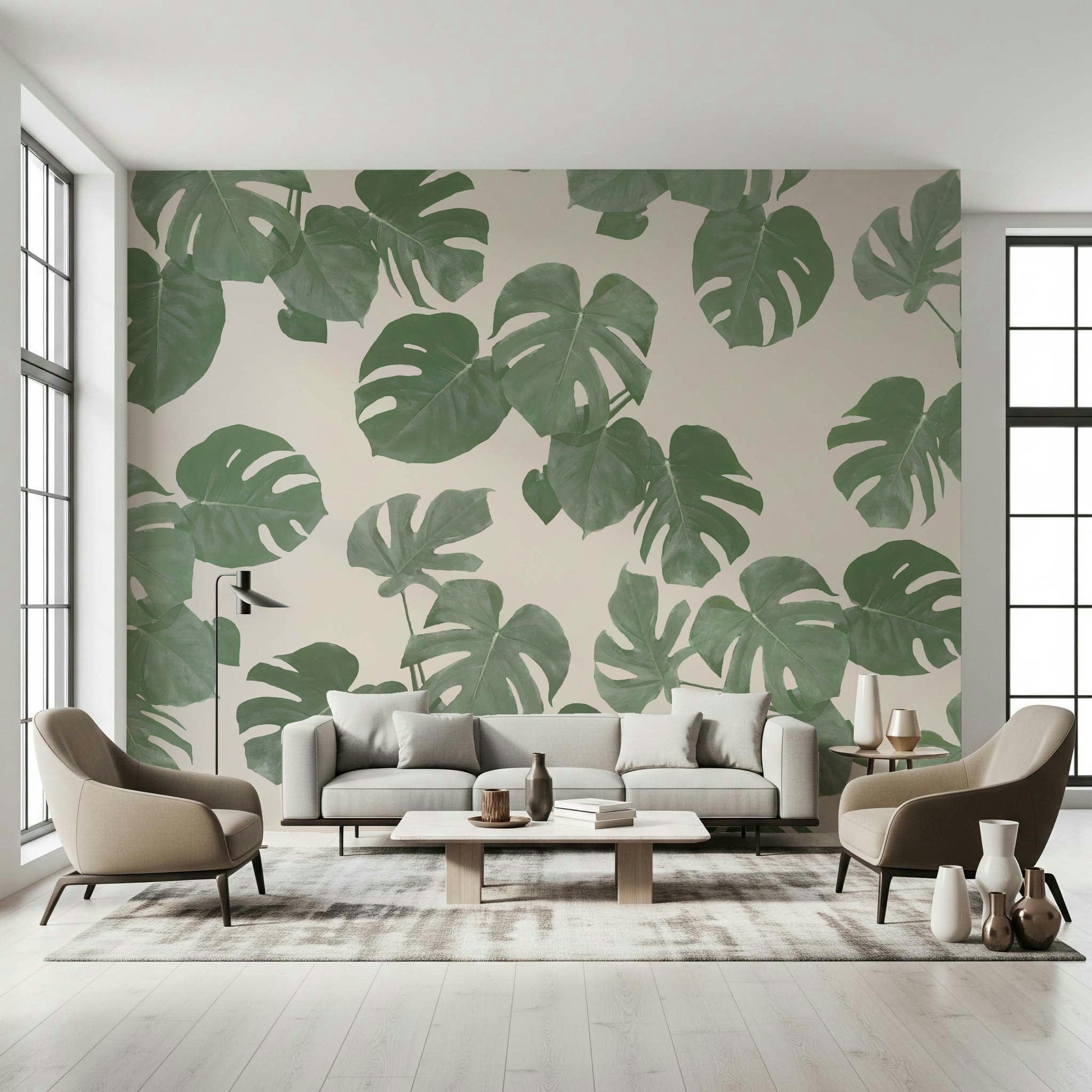 A serene botanical pattern wall mural for your decor.