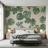 A graceful subtle leaf wall mural in cool, natural tones.