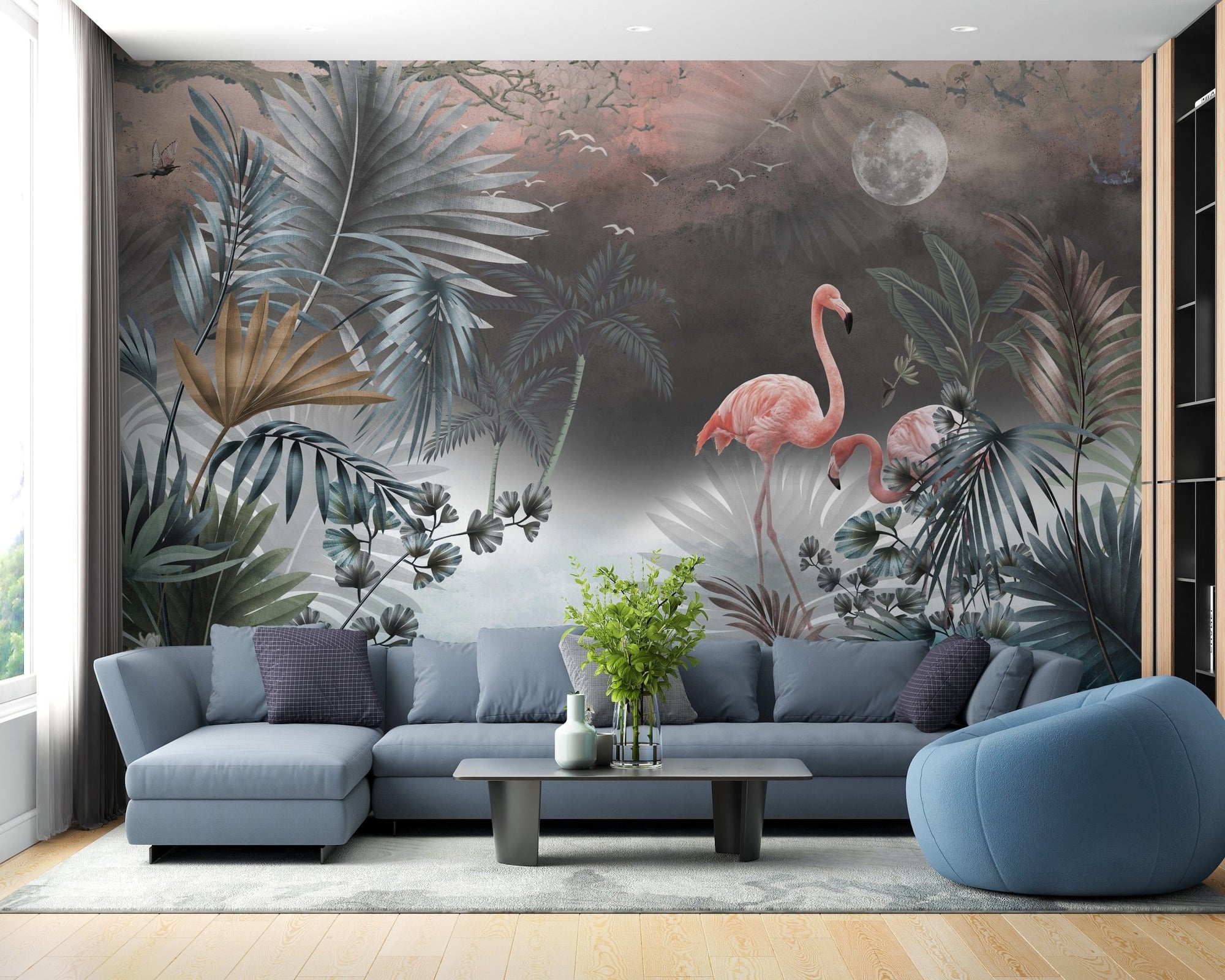 Vibrant monstera leaves wallpaper mural A413
