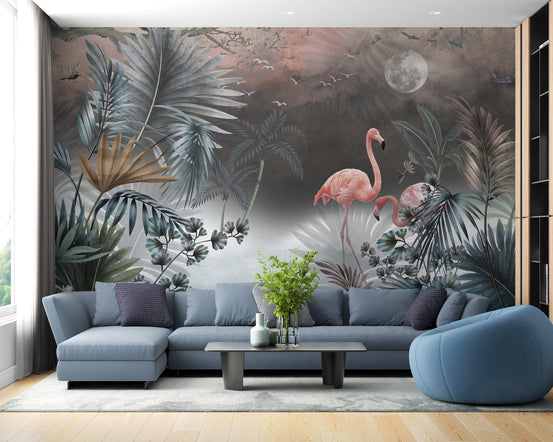 Vibrant monstera leaves wallpaper mural A413
